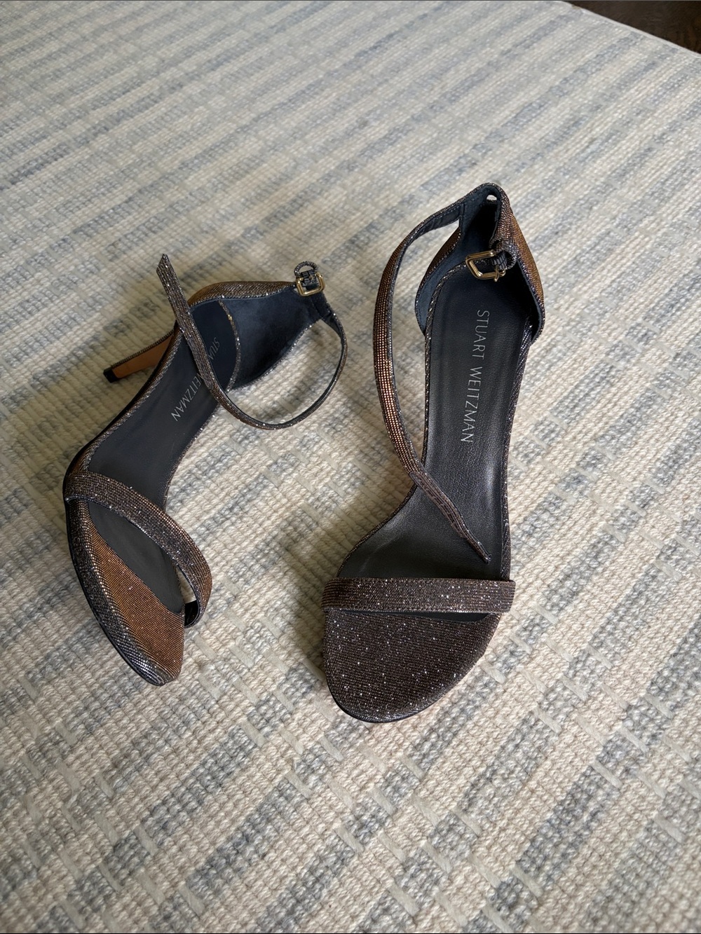 Stuart Weitzman Brown Glitter Ankle-Strap Heels